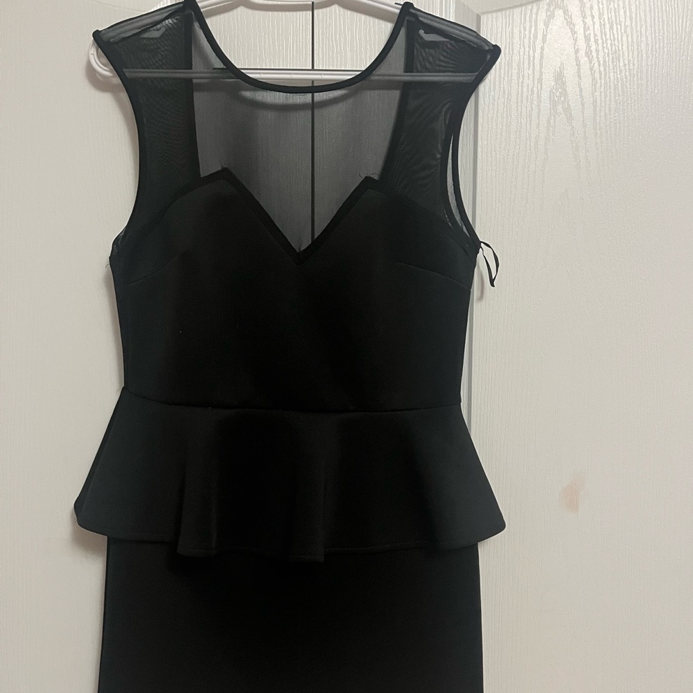 Black Peplum Mesh Mini Dress